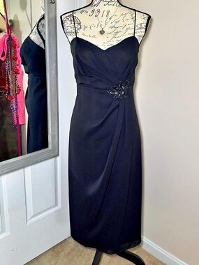 Vintage Black Spaghetti Strap Dress with Beaded Embellishment